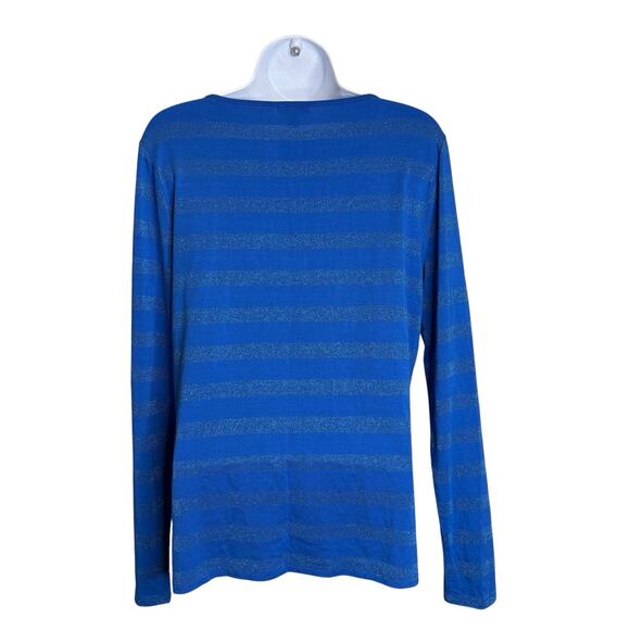 Talbots Womens Blue Metallic Striped Sweater Size L Coastal Preppy Classic - Picture 2 of 10